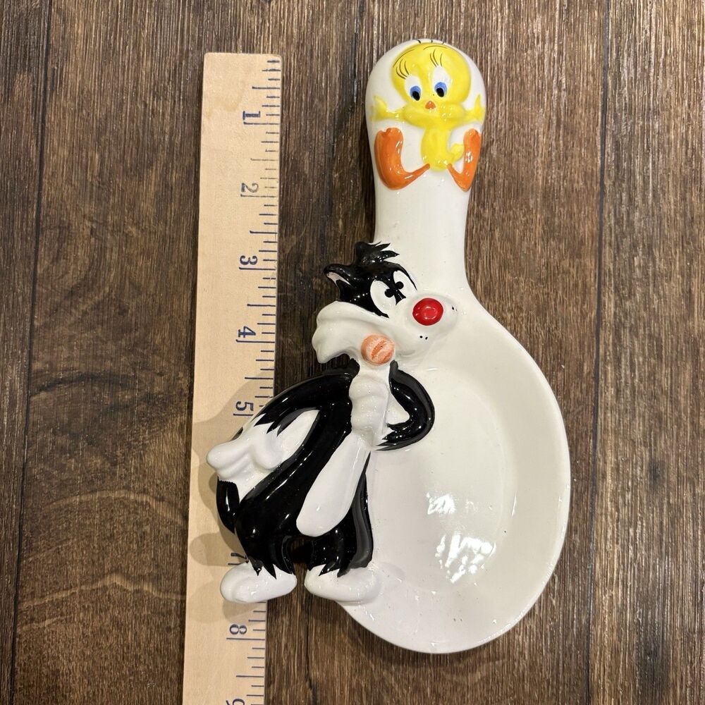Vintage 1997 Looney Tunes Tweety & Sylvester Ceramic Spoon Rest w/ Box - Picture 4 of 7